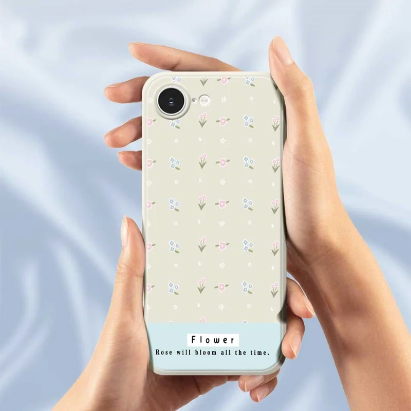 For iPhone 16e Case Cute Flower Pattern Printing Straight Edge TPU Phone Back Cover - Beige