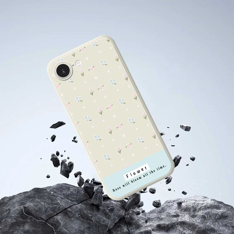 For iPhone 16e Case Cute Flower Pattern Printing Straight Edge TPU Phone Back Cover - Beige