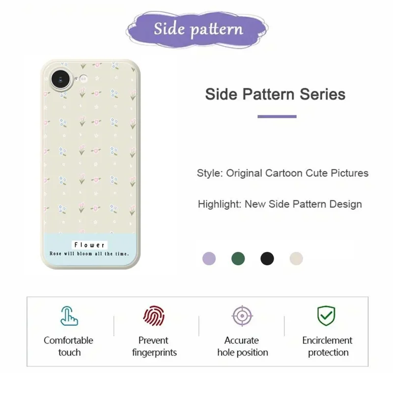 For iPhone 16e Case Cute Flower Pattern Printing Straight Edge TPU Phone Back Cover - Beige