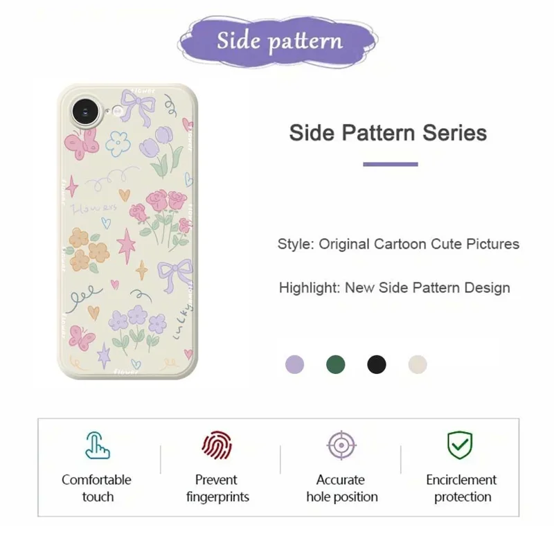 For iPhone 16e Case Cute Lucky Flowers Pattern Printing Straight Edge TPU Phone Back Cover - Beige