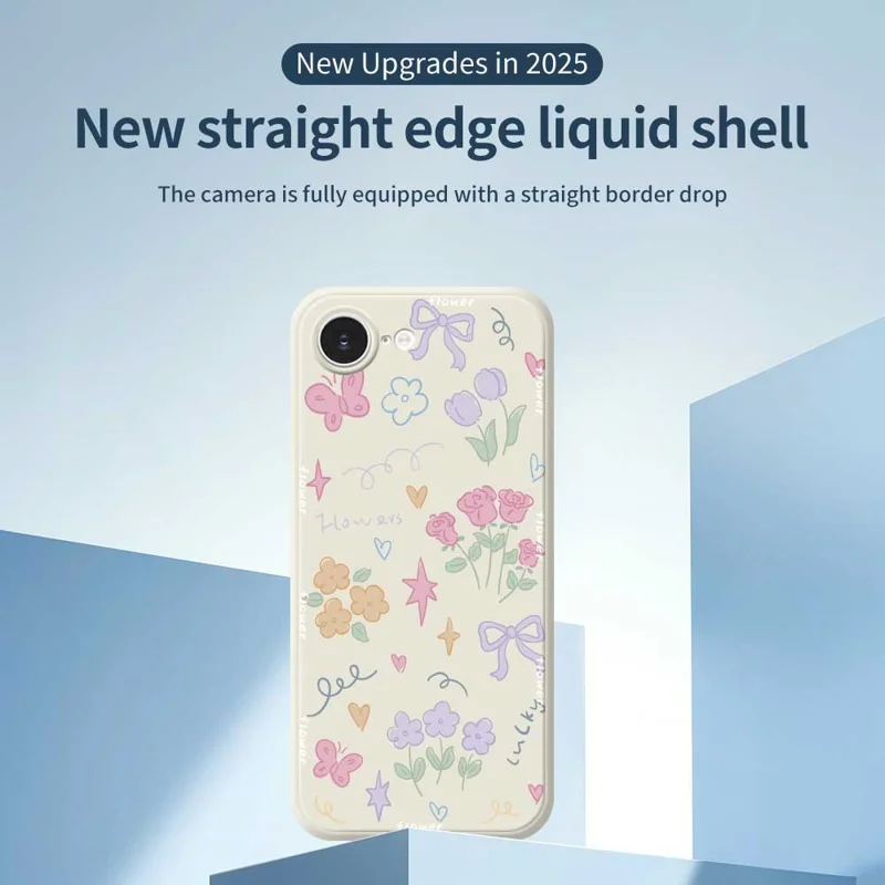 For iPhone 16e Case Cute Lucky Flowers Pattern Printing Straight Edge TPU Phone Back Cover - Beige