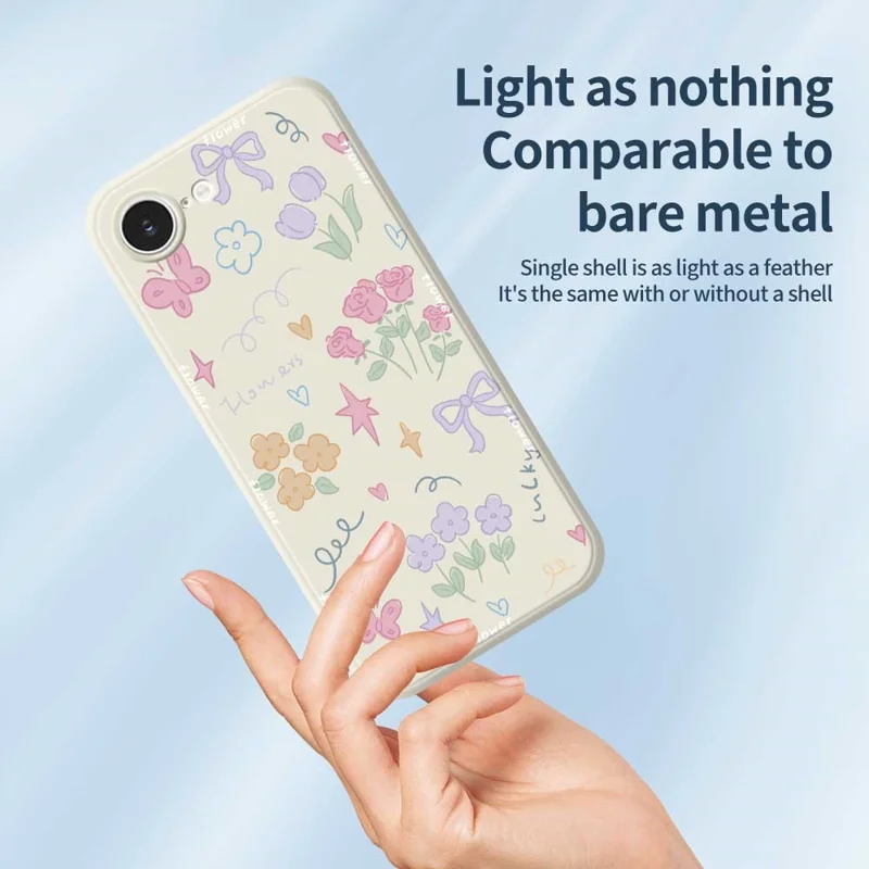 For iPhone 16e Case Cute Lucky Flowers Pattern Printing Straight Edge TPU Phone Back Cover - Beige