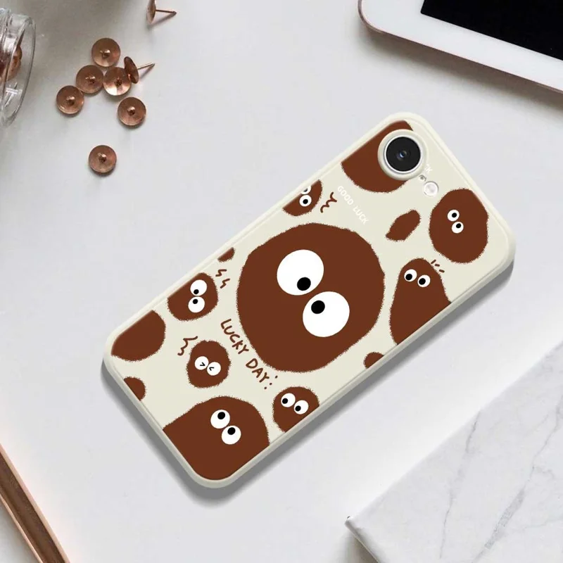 For iPhone 16e Case Funny Big Eyes Doll Pattern Printing Straight Edge TPU Phone Back Cover - Beige