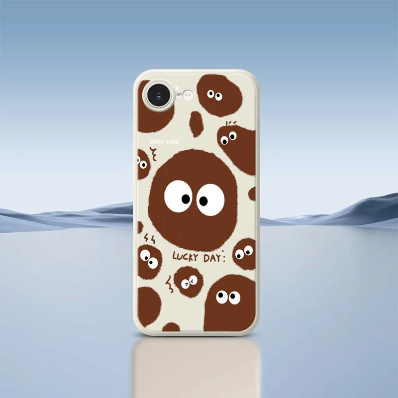 For iPhone 16e Case Funny Big Eyes Doll Pattern Printing Straight Edge TPU Phone Back Cover - Beige