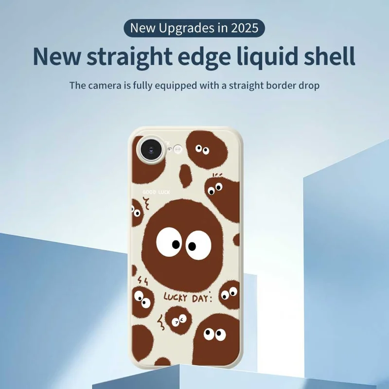 For iPhone 16e Case Funny Big Eyes Doll Pattern Printing Straight Edge TPU Phone Back Cover - Beige