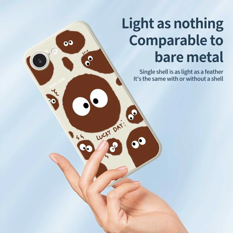 For iPhone 16e Case Funny Big Eyes Doll Pattern Printing Straight Edge TPU Phone Back Cover - Beige