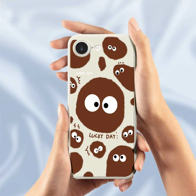 For iPhone 16e Case Funny Big Eyes Doll Pattern Printing Straight Edge TPU Phone Back Cover - Beige