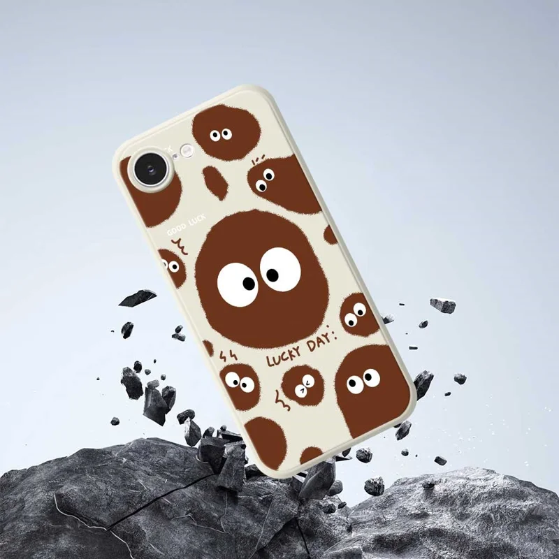 For iPhone 16e Case Funny Big Eyes Doll Pattern Printing Straight Edge TPU Phone Back Cover - Beige