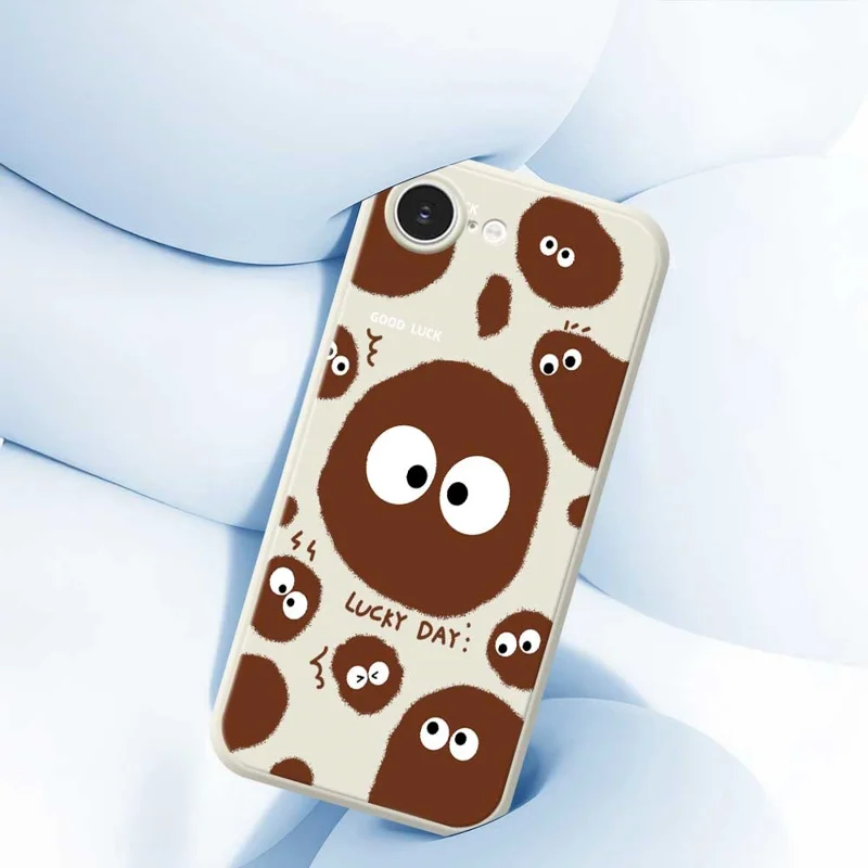 For iPhone 16e Case Funny Big Eyes Doll Pattern Printing Straight Edge TPU Phone Back Cover - Beige