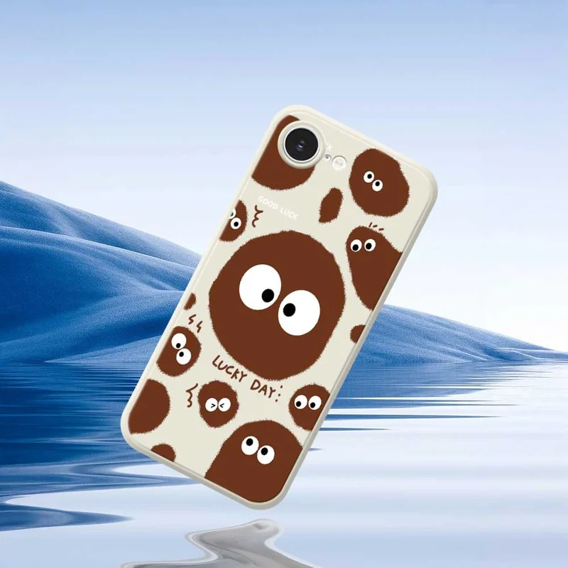 For iPhone 16e Case Funny Big Eyes Doll Pattern Printing Straight Edge TPU Phone Back Cover - Beige