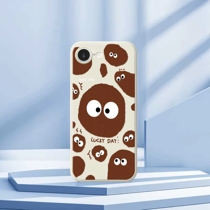 For iPhone 16e Case Funny Big Eyes Doll Pattern Printing Straight Edge TPU Phone Back Cover - Beige