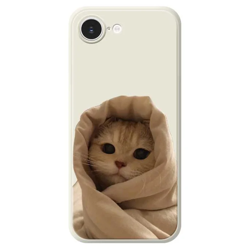 For iPhone 16e Case Wrapped Cat Pattern Printing Straight Edge TPU Phone Back Cover - Beige