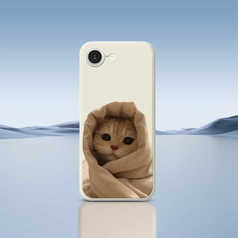 For iPhone 16e Hoesje met Afdruk van een Gewikkelde Kat Rechte Rand TPU Telefoonhoesje - Paars