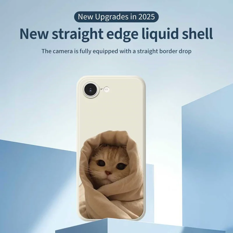 For iPhone 16e Hoesje met Afdruk van een Gewikkelde Kat Rechte Rand TPU Telefoonhoesje - Paars