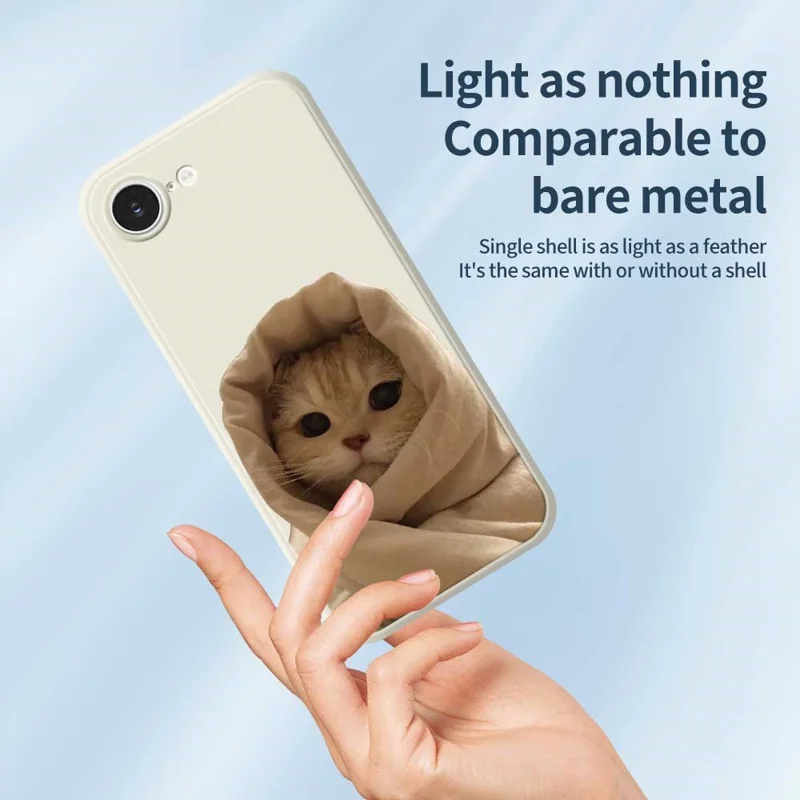 For iPhone 16e Hoesje met Afdruk van een Gewikkelde Kat Rechte Rand TPU Telefoonhoesje - Paars