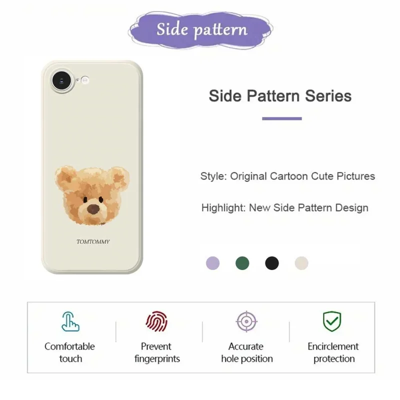 For iPhone 16e Case Brown Bear Doll Head Pattern Printing Straight Edge TPU Phone Back Cover - Beige