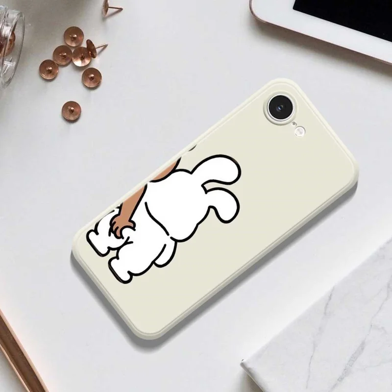 For iPhone 16e Case Pinch Rabbit Butt Pattern Printing Straight Edge TPU Phone Back Cover - Beige