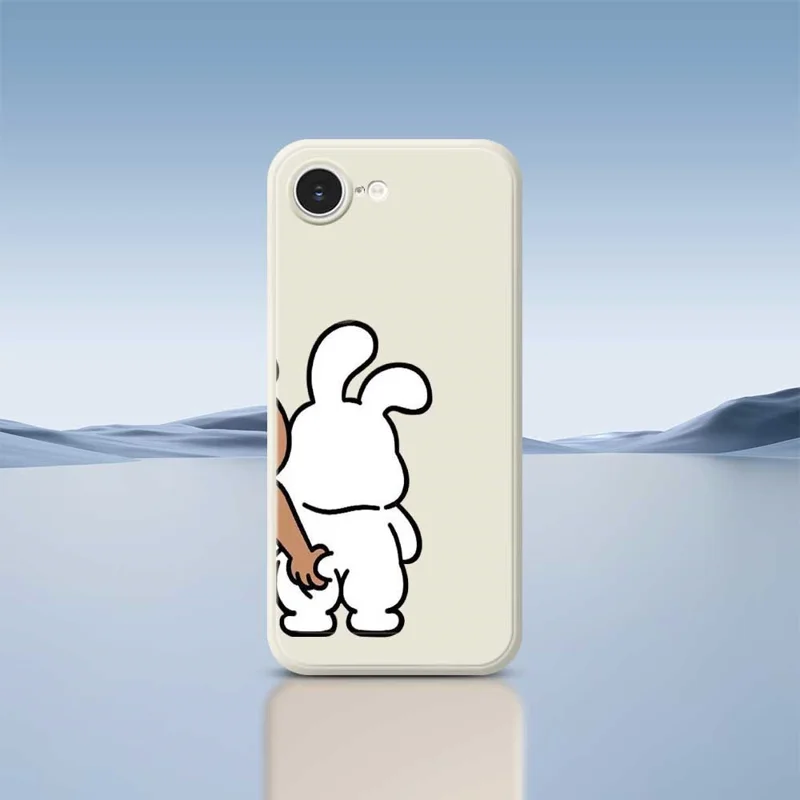 For iPhone 16e Case Pinch Rabbit Butt Pattern Printing Straight Edge TPU Phone Back Cover - Beige