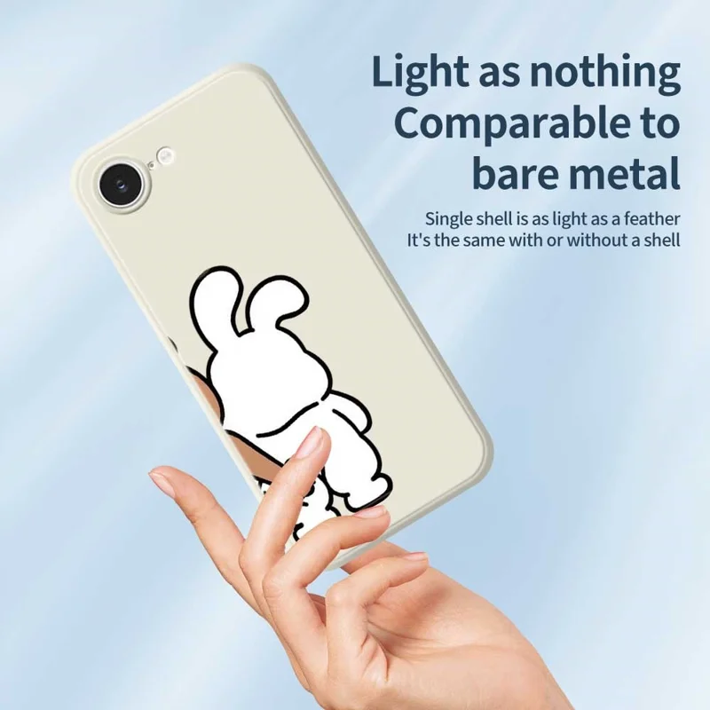 For iPhone 16e Case Pinch Rabbit Butt Pattern Printing Straight Edge TPU Phone Back Cover - Beige