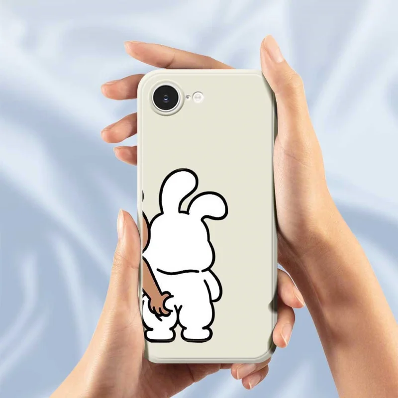 For iPhone 16e Case Pinch Rabbit Butt Pattern Printing Straight Edge TPU Phone Back Cover - Beige