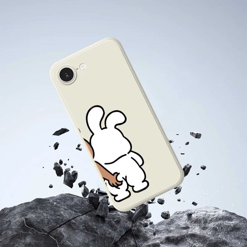 For iPhone 16e Case Pinch Rabbit Butt Pattern Printing Straight Edge TPU Phone Back Cover - Beige