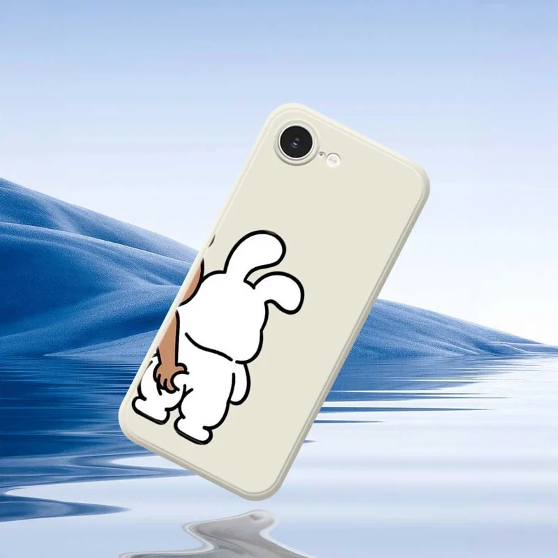 For iPhone 16e Case Pinch Rabbit Butt Pattern Printing Straight Edge TPU Phone Back Cover - Beige