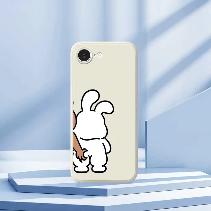 For iPhone 16e Case Pinch Rabbit Butt Pattern Printing Straight Edge TPU Phone Back Cover - Beige
