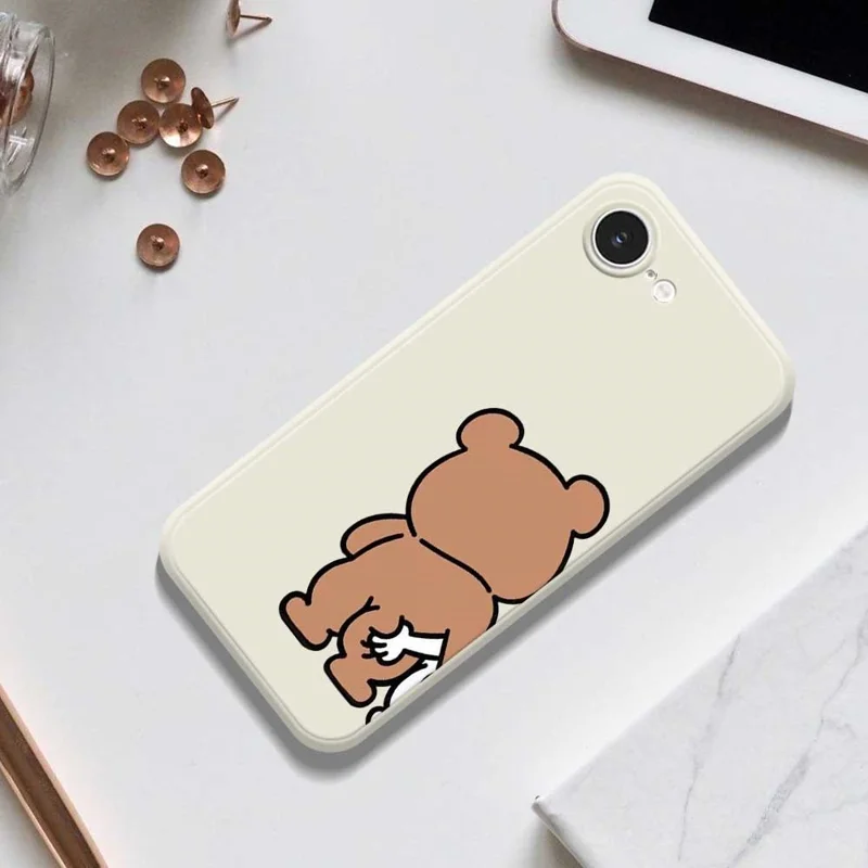 For iPhone 16e Case Pinch Bear Butt Pattern Printing Straight Edge TPU Phone Back Cover - Beige