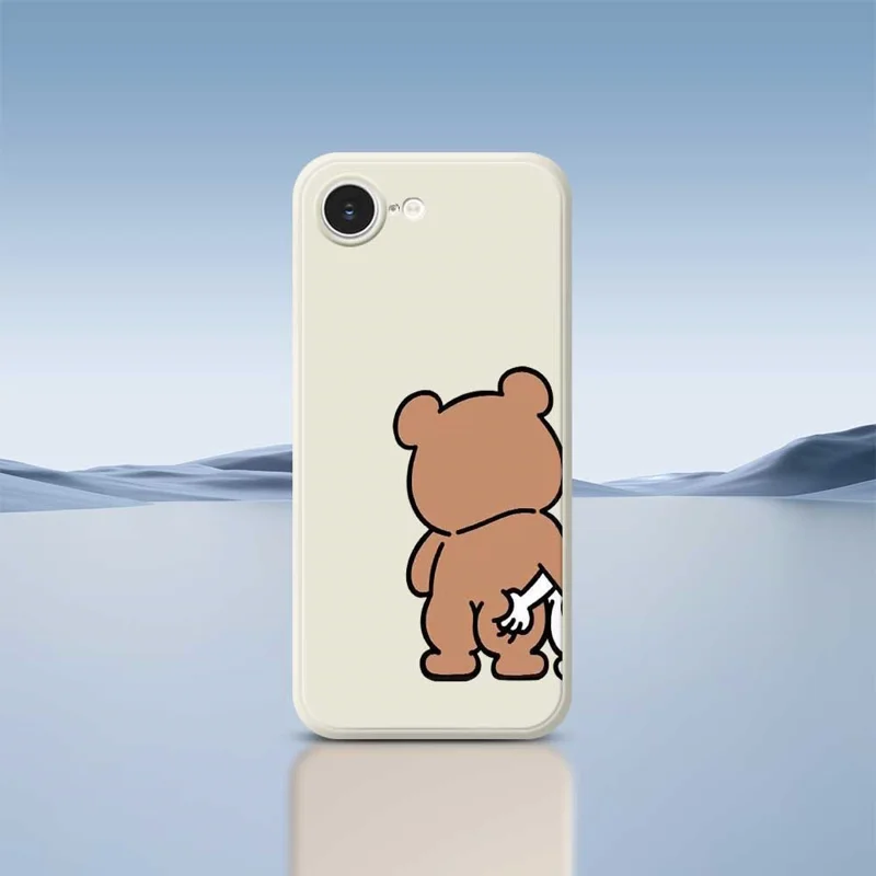 For iPhone 16e Case Pinch Bear Butt Pattern Printing Straight Edge TPU Phone Back Cover - Beige