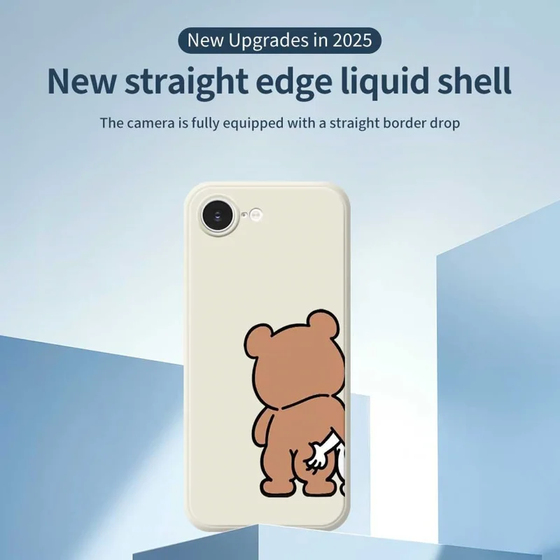 For iPhone 16e Case Pinch Bear Butt Pattern Printing Straight Edge TPU Phone Back Cover - Beige
