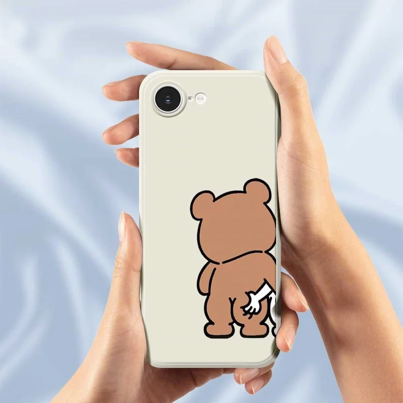 For iPhone 16e Case Pinch Bear Butt Pattern Printing Straight Edge TPU Phone Back Cover - Beige