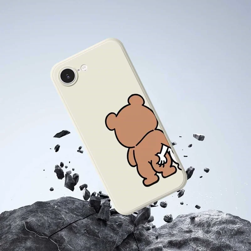For iPhone 16e Case Pinch Bear Butt Pattern Printing Straight Edge TPU Phone Back Cover - Beige