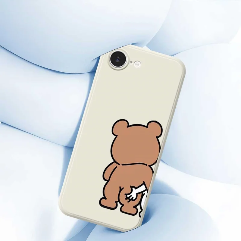For iPhone 16e Case Pinch Bear Butt Pattern Printing Straight Edge TPU Phone Back Cover - Beige