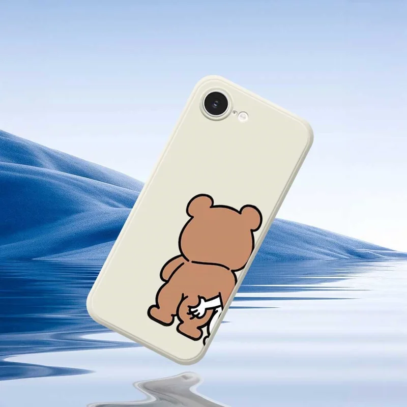 For iPhone 16e Case Pinch Bear Butt Pattern Printing Straight Edge TPU Phone Back Cover - Beige