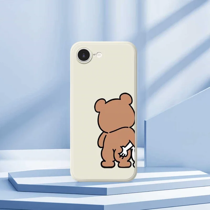 For iPhone 16e Case Pinch Bear Butt Pattern Printing Straight Edge TPU Phone Back Cover - Beige