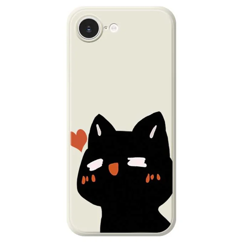 For iPhone 16e Case Cute Love Cat Pattern Printing Straight Edge TPU Phone Back Cover - Beige