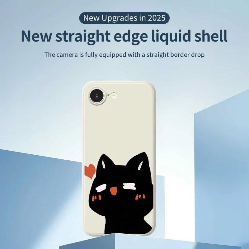 For iPhone 16e Case Cute Love Cat Pattern Printing Straight Edge TPU Phone Back Cover - Beige