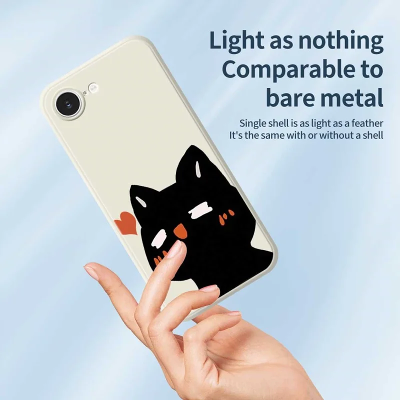 For iPhone 16e Case Cute Love Cat Pattern Printing Straight Edge TPU Phone Back Cover - Beige