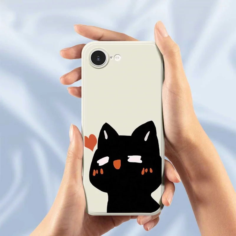 For iPhone 16e Case Cute Love Cat Pattern Printing Straight Edge TPU Phone Back Cover - Beige