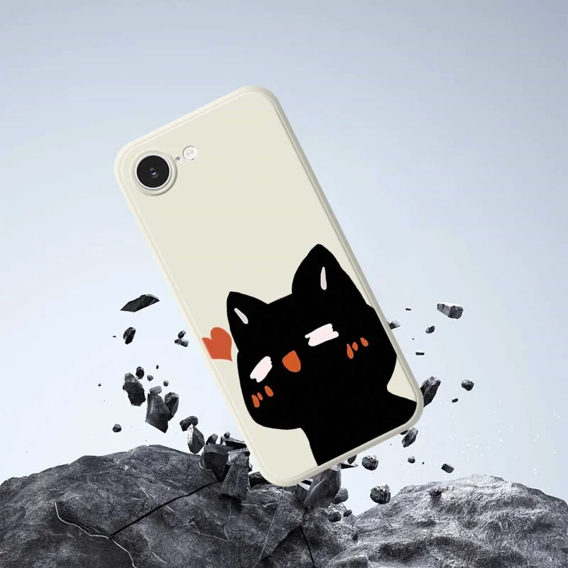 For iPhone 16e Case Cute Love Cat Pattern Printing Straight Edge TPU Phone Back Cover - Beige