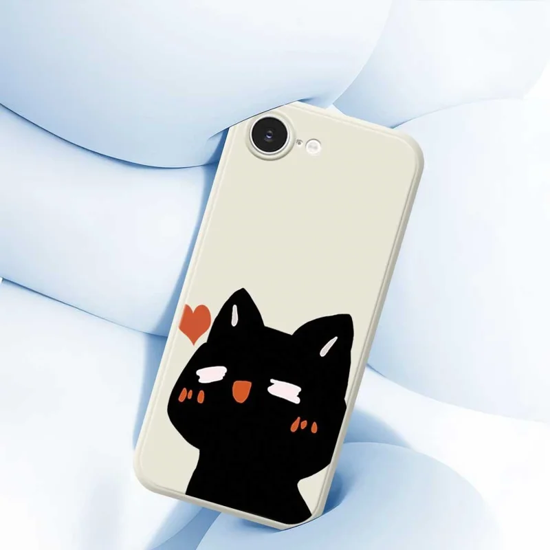 For iPhone 16e Case Cute Love Cat Pattern Printing Straight Edge TPU Phone Back Cover - Beige