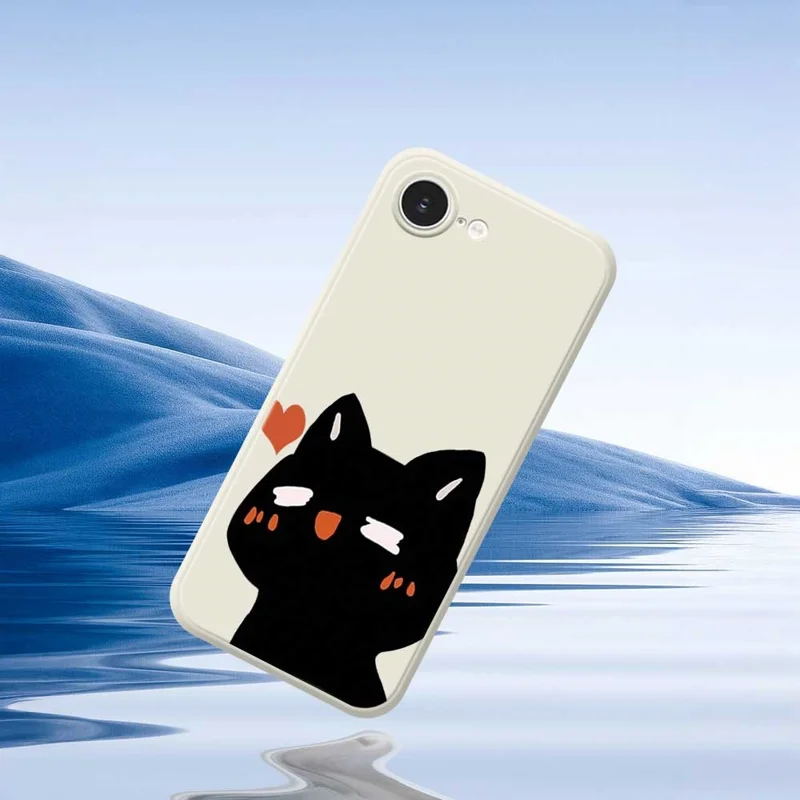 For iPhone 16e Case Cute Love Cat Pattern Printing Straight Edge TPU Phone Back Cover - Beige