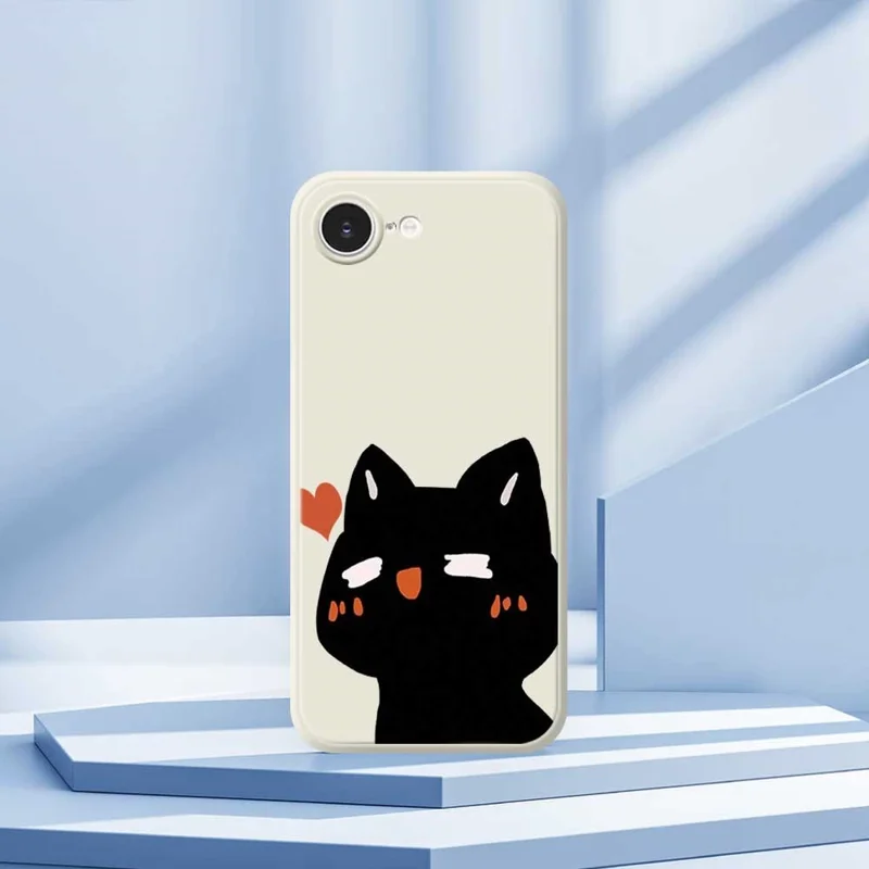 For iPhone 16e Case Cute Love Cat Pattern Printing Straight Edge TPU Phone Back Cover - Beige
