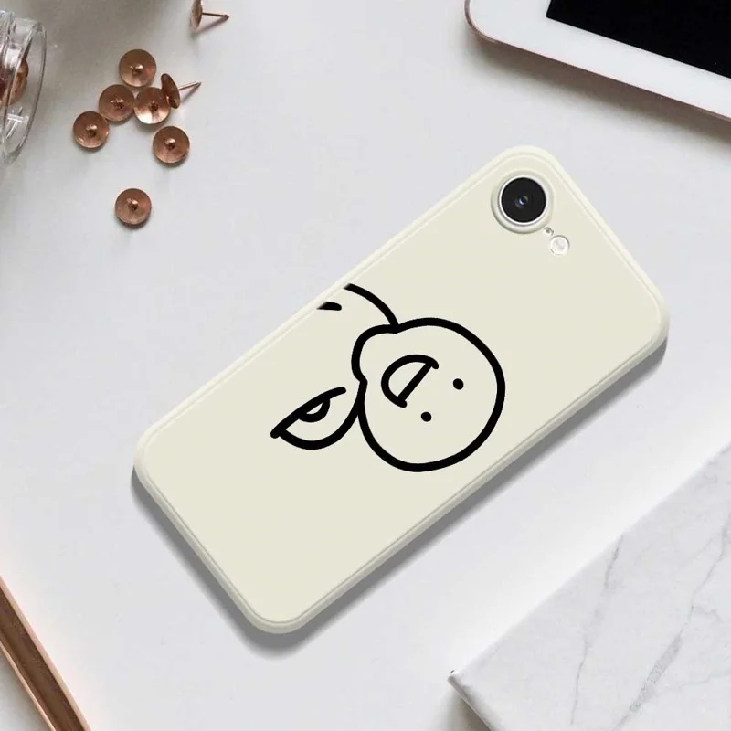 For iPhone 16e Case Cute Tilted Head Pattern Printing Straight Edge TPU Phone Back Cover - Beige