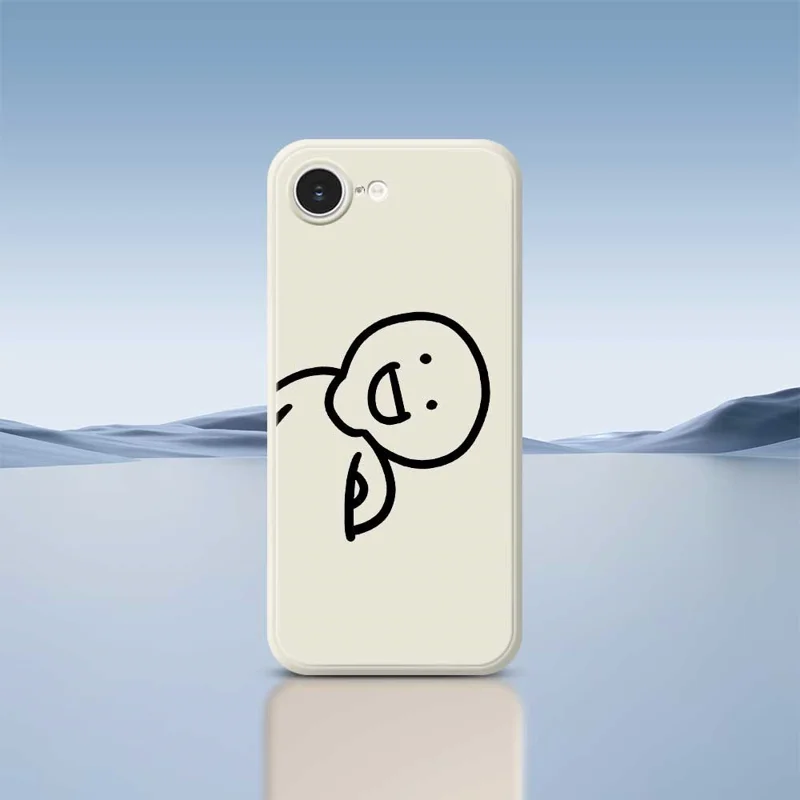 For iPhone 16e Case Cute Tilted Head Pattern Printing Straight Edge TPU Phone Back Cover - Beige