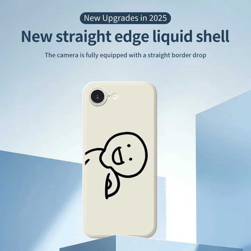 For iPhone 16e Case Cute Tilted Head Pattern Printing Straight Edge TPU Phone Back Cover - Beige