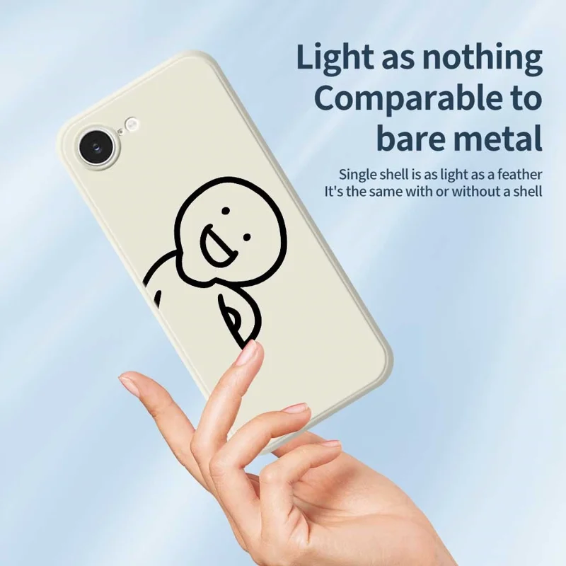 For iPhone 16e Case Cute Tilted Head Pattern Printing Straight Edge TPU Phone Back Cover - Beige