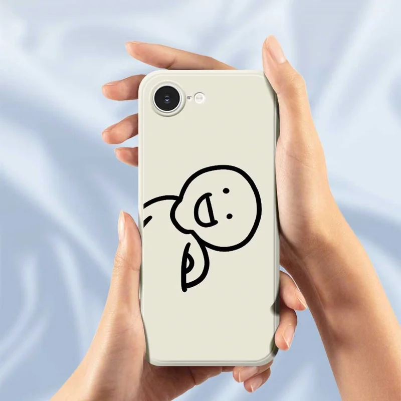For iPhone 16e Case Cute Tilted Head Pattern Printing Straight Edge TPU Phone Back Cover - Beige