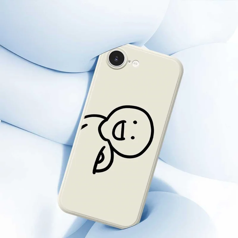 For iPhone 16e Case Cute Tilted Head Pattern Printing Straight Edge TPU Phone Back Cover - Beige