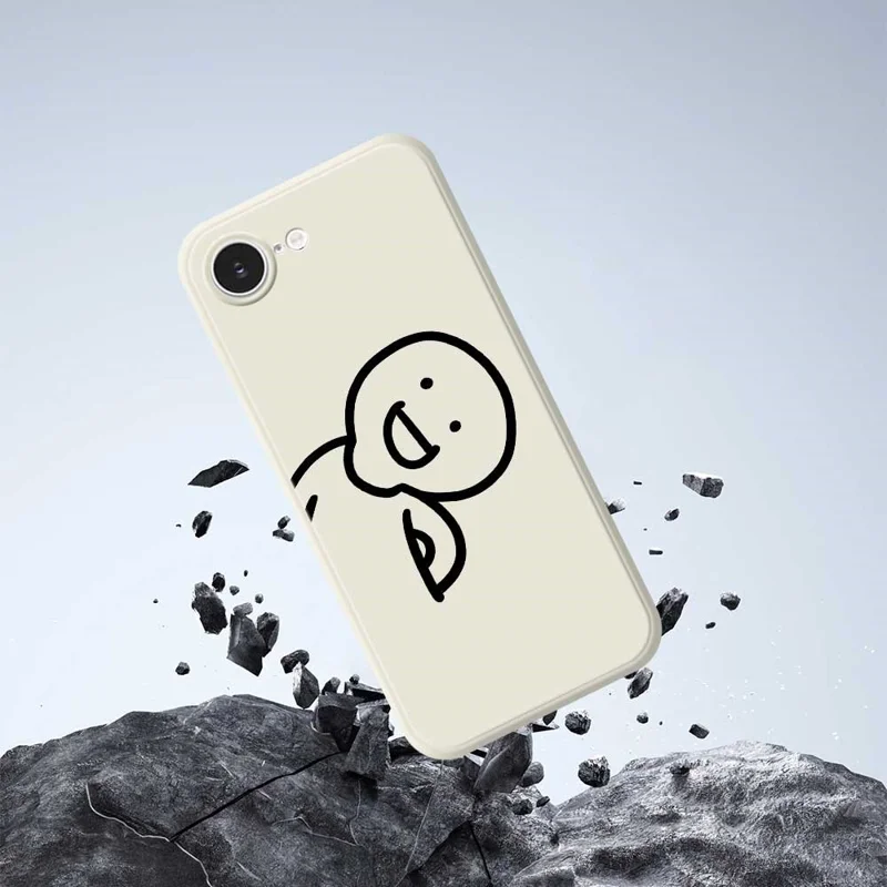 For iPhone 16e Case Cute Tilted Head Pattern Printing Straight Edge TPU Phone Back Cover - Beige
